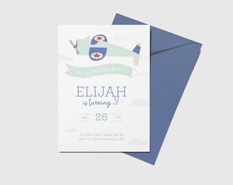 Airplane Birthday Party Invitation, Biplane, Plane, Time Flies, Printable, Editable, INSTANT DOWNLOAD