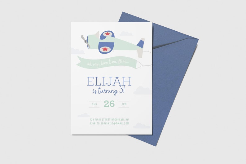 Airplane Birthday Party Invitation Biplane Plane Time Flies Printable Editable INSTANT DOWNLOAD