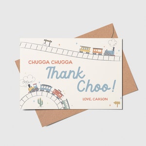 Choo Choo Train Photo Thank You Card, All Aboard, 1st Birthday, Modern Invite, Printable, Editable, INSTANT DOWNLOAD
