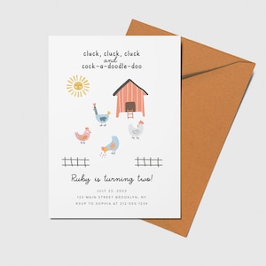 Chicken Birthday Party Invitation, Cluck Cluck, Cock-A-Doodle-Doo, Chicken Coop, Printable, Editable, INSTANT DOWNLOAD