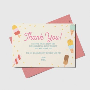 Ice Cream Party Thank You Card, Popsicle, Ice Cream Party Theme, Printable, Editable, INSTANT DOWNLOAD