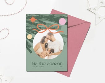 Modern Ornament Holiday Photo Card Template (Digital Download)