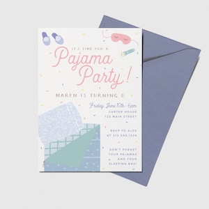 Pajama Party Birthday Invitation, Sleepover Party, Slumber Party, Printable, Editable, INSTANT DOWNLOAD