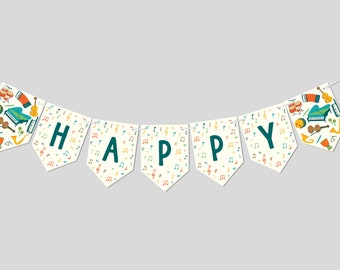 Musical Instruments Birthday Party Flag Banner, Birthday Garland, Marching Band, Music, Printable, Editable, INSTANT DOWNLOAD