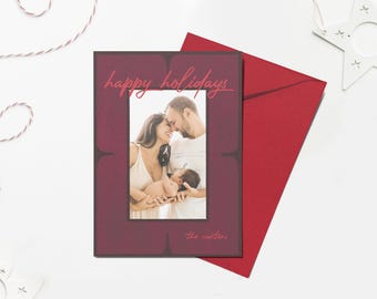 Poinsettia Holiday Photo Card Template (Digital Download)