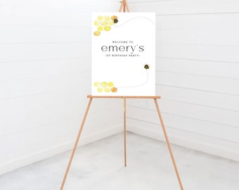 Little Bee 1st Birthday Welcome Sign: Editable Party Poster (Digital Download)