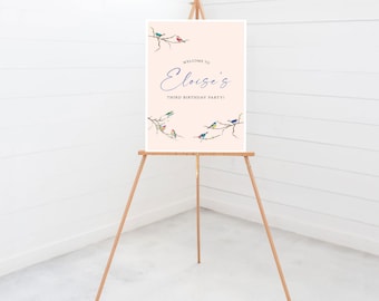 Little Birdie Birthday Party Welcome Sign, 18x24, 24x36, Poster, Printable, Editable, INSTANT DOWNLOAD