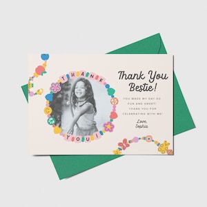 Friendship Bracelet Birthday Party Thank You Card with Photo, BFF Bracelet, Beads, Tween Birthday, Printable, Editable, INSTANT DOWNLOAD