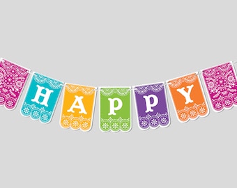 Papel Picado Birthday Banner: Fiesta Garland, Printable (Instant Download)