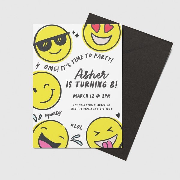 Emoji Birthday Party Invitation, Emoticon, LOL, Smiley Face, Tween Birthday, Printable, Editable, INSTANT DOWNLOAD