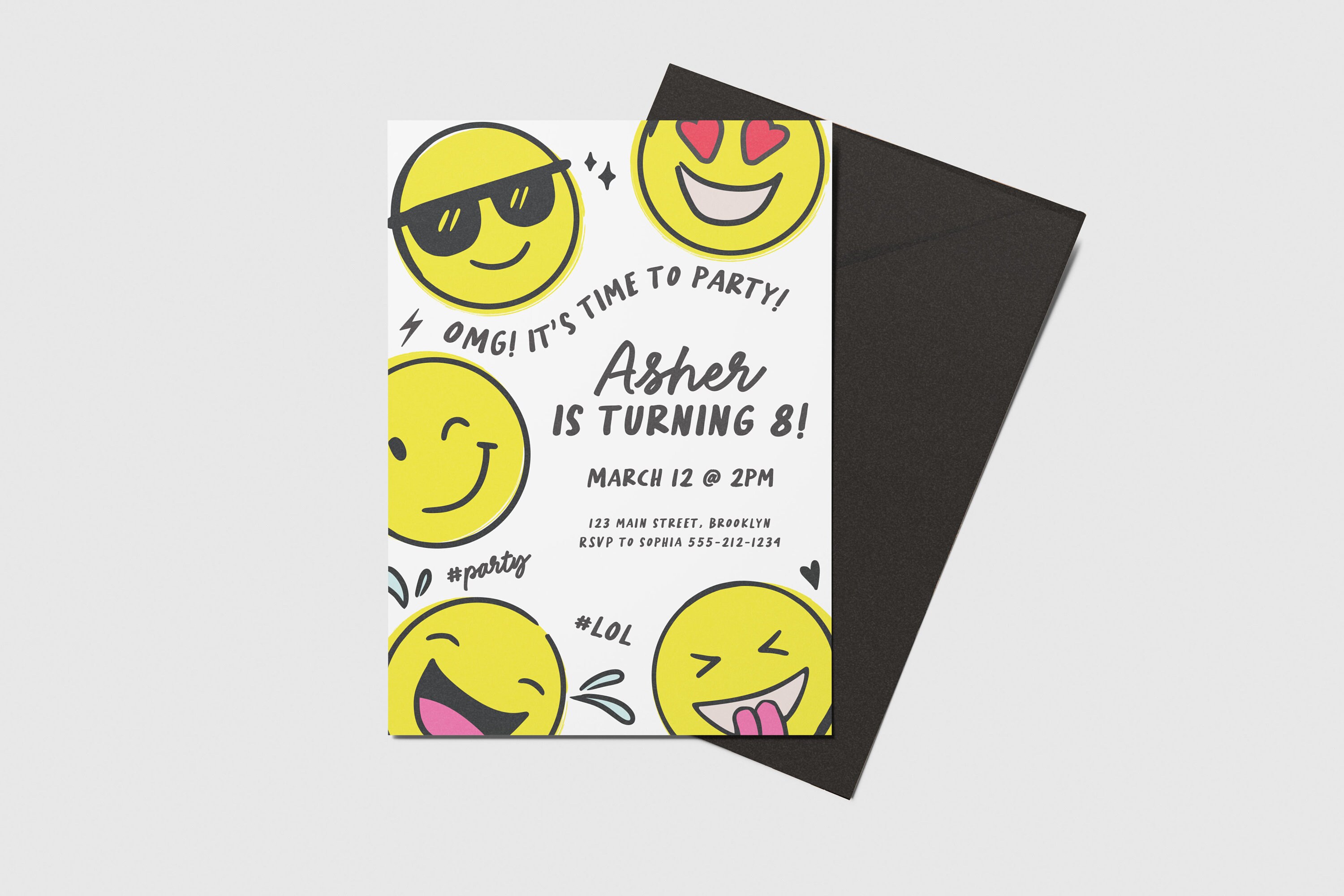 Emoji Birthday Party Invitation, Emoticon, LOL, Smiley Face, Tween Birthday,  Printable, Editable, INSTANT DOWNLOAD - Etsy, image size:3000x2000