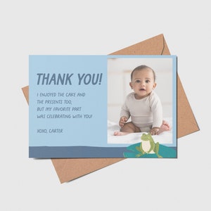 Frog Birthday Party Thank You Card with Photo, Hop on Over, Little Frog, Froggy, Toad, Reptile, Printable, Editable, INSTANT DOWNLOAD