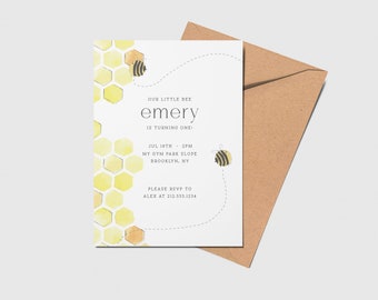 Little Bee Birthday Party Invitation, 1st Birthday, Printable, Editable, INSTANT DOWNLOAD