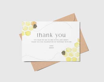 Little Bee Thank You Card, 1st Birthday, Printable, Editable, INSTANT DOWNLOAD