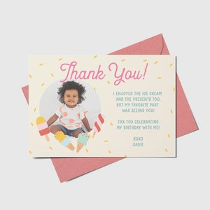 Ice Cream Party Thank You Card with photo, Ice Cream Party Theme, Printable, Editable, INSTANT DOWNLOAD