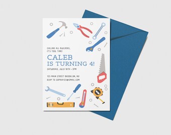 Calling All Builders Birthday Party Invitation, Tool Time, Printable, Editable, INSTANT DOWNLOAD
