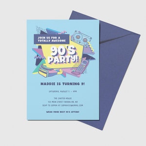 90s Party Birthday Party Invitation, Retro, Fanny Pack, Flip Phone, Throwback, Printable, Editable, INSTANT DOWNLOAD