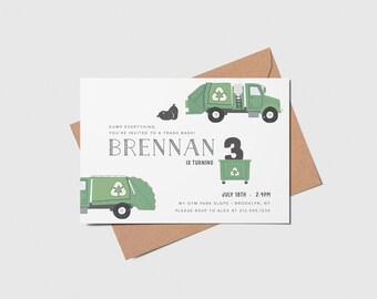 Garbage Truck Birthday Invitation: Trash Bash Theme (Digital Download)