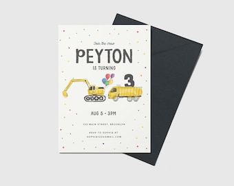 Excavator Birthday Party Invite: Construction Theme (INSTANT DOWNLOAD)