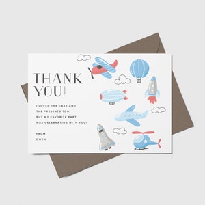 Airplane Birthday Party Thank You Card, Biplane, Plane, Helicopter, Time Flies, Printable, Editable, INSTANT DOWNLOAD