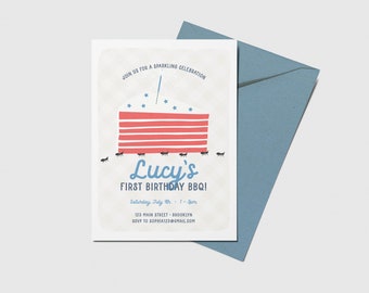 July 4th Birthday Invitation: Red, White & Blue BBQ (Digital Download)