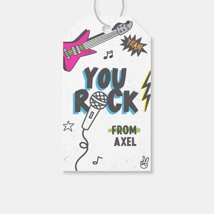 Lets Rock Birthday Party Favor Tag, Thank You Tag, Rock n Roll, Printable, Editable, INSTANT DOWNLOAD