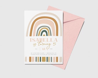 Rainbow Birthday Party Invitation, Modern, Boho, Printable, Editable, INSTANT DOWNLOAD