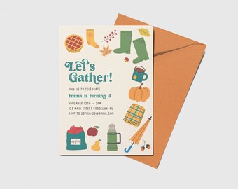 Uitnodiging herfstverjaardagsfeestje: Thanksgiving Friendsgiving (afdrukbaar, bewerkbaar, INSTANT DOWNLOAD)