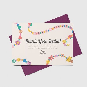 Friendship Bracelet Birthday Party Thank You Card, BFF Bracelet, Bead Bracelet, Tween Birthday, Printable, Editable, INSTANT DOWNLOAD
