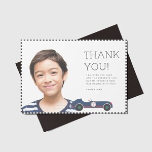 Race Car Birthday Party Thank You Card with photo, 2nd Birthday, Printable, Editable, INSTANT DOWNLOAD