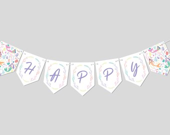 Mermaid Birthday Party Flag Banner, Birthday Garland, Mermaids of Color, Printable, Editable, INSTANT DOWNLOAD