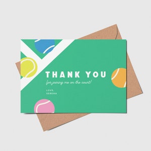 Tennis Birthday Party Thank You Card, Tennis Court, Tennis Balls, Printable, Editable, INSTANT DOWNLOAD