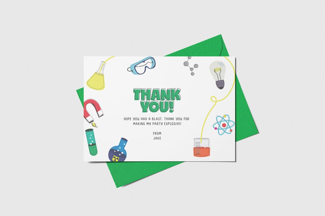 Science Party Thank You Card, Chemistry, Science Experiment Birthday