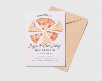 Pizza & Cake Party Birthday Invitation, A Slice of Fun, Party Hats, Pizzeria, Printable, Editable, INSTANT DOWNLOAD