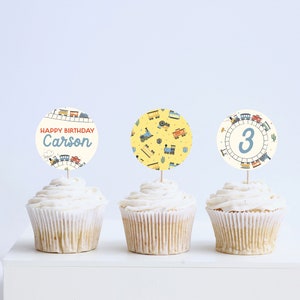 Choo Choo Train Birthday Party Cupcake Toppers, Stickers, Party Decor, All Aboard, 1st Birthday, Printable, Editable, INSTANT DOWNLOAD