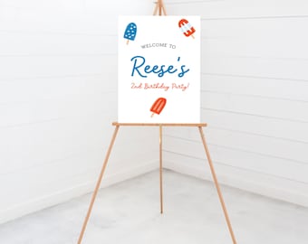 Red White and Two Birthday Welcome Sign: 4th of July Party Decor (Digital Download)