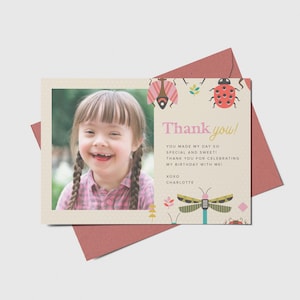 Insects Party Thank You Card with photo, Butterfly, Ladybug, Butterfly Theme, Editable, INSTANT DOWNLOAD