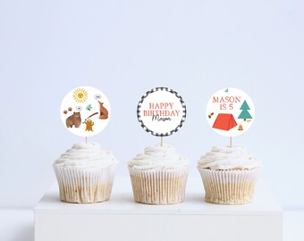 Lumberjack Birthday Cupcake Toppers: Woodland Animals (Printable, Editable, INSTANT DOWNLOAD)