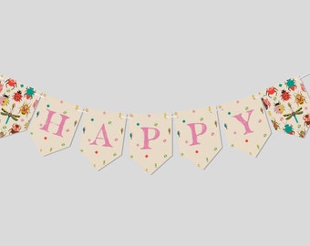 Insects Birthday Party Flag Banner, Birthday Garland, Butterfly Theme, Printable, Editable,  INSTANT DOWNLOAD