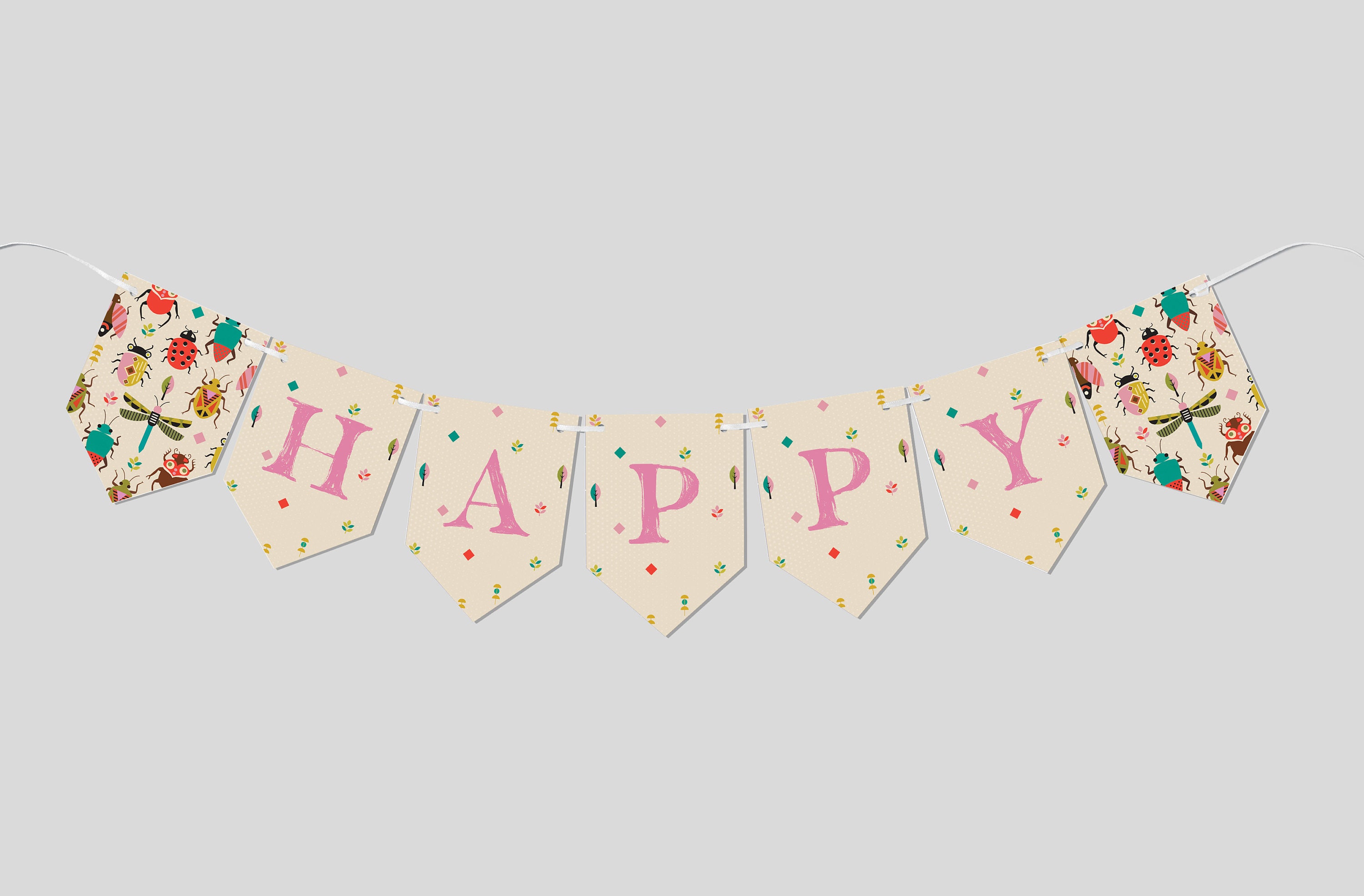 Insects Birthday Party Flag Banner Birthday Garland Butterfly Theme Printable Editable INSTANT DOWNLOAD