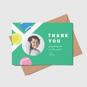 Tennis Birthday Party Thank You Card with Photo, Tennis Court, Tennis Balls, Printable, Editable, INSTANT DOWNLOAD