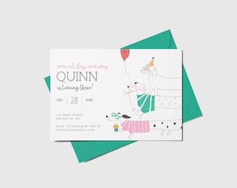Dog Party Birthday Invitation, Puppy Party, Printable, Editable, INSTANT DOWNLOAD