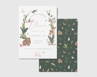Woodland Animals Birthday Party Invitation, Forest Animals Theme, Printable, Editable, INSTANT DOWNLOAD