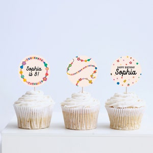 Friendship Bracelet Birthday Party Cupcake Toppers, Stickers, BFF Bracelet, Bead Bracelet, Printable, Editable, INSTANT DOWNLOAD