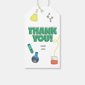 Science Birthday Party Favor Tag, Thank You Tag, Science Birthday Theme, Printable, Editable,  INSTANT DOWNLOAD