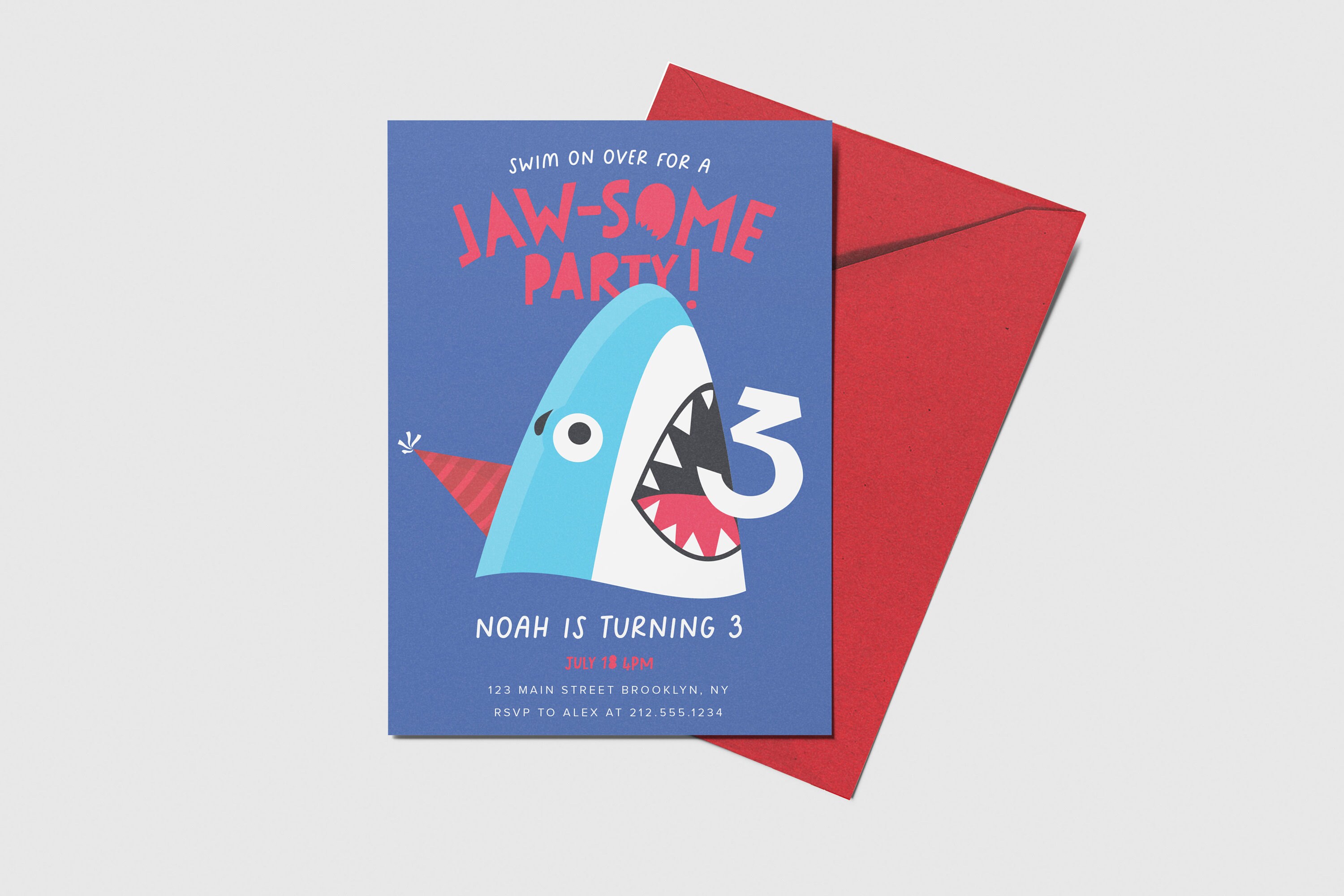 Shark Birthday Party Invitation, Shark Party, Shark Theme Birthday ...