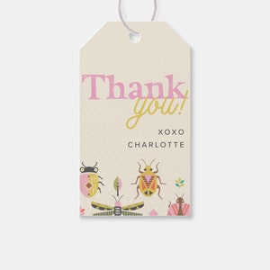 Insects Birthday Party Favor Tag, Thank You Tag, Butterfly Theme, Printable, Editable, , INSTANT DOWNLOAD