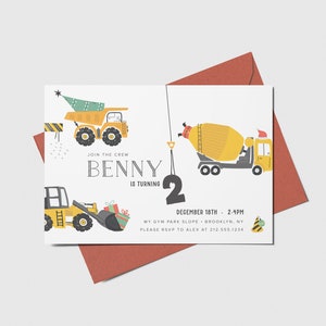 Construction Christmas Birthday Invitation, Excavator, Construction Party Theme, Santa, Printable, Editable, INSTANT DOWNLOAD