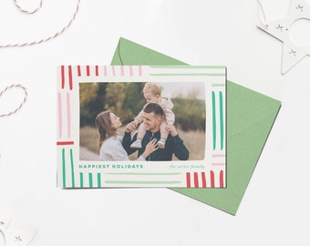 Modern Holiday Card, Holiday Photo Card Template, Christmas Card, Holiday Photo Card, Printable, Editable, INSTANT DOWNLOAD