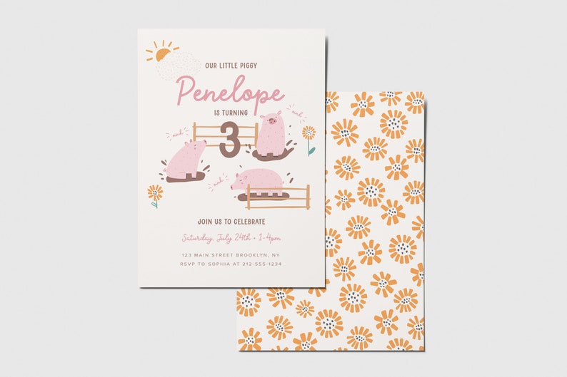 Pig Birthday Thank You Card With Photo: Farm Animals (digital Download ...